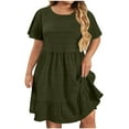 thumbnail image 1 of AherBiu Plus Size Dresses for Women Short Sleeve Crewneck Lightweight Ruffle Flowy Boho Summer Dress, 1 of 7