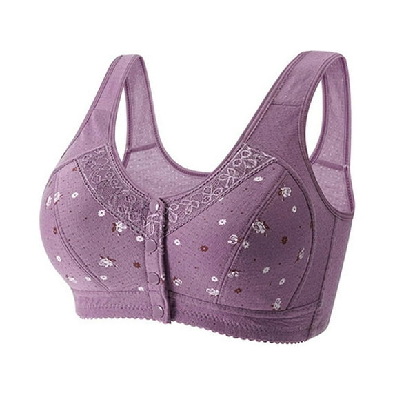 AherBiu Plus Size Everyday Bras for Seniors Women Button Front Closure Full Coverage Comfort Wireless Bralette