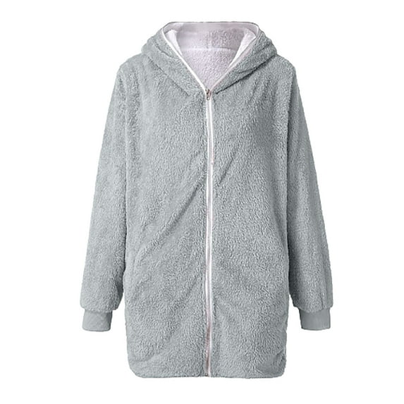 AherBiu Plus Size Fleece Jackets for Women Zip up Hooded Fluffy Warm Winter Coats Long Sleeve Outwear Solid Color