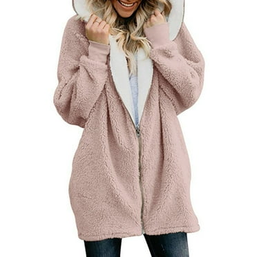 AherBiu Plus Size Fleece Jackets for Women Zip up Hooded Fluffy Warm Winter Coats Long Sleeve Outwear Solid Color