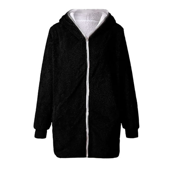 AherBiu Plus Size Fleece Jackets for Women Zip up Hooded Fluffy Warm Winter Coats Long Sleeve Outwear Solid Color