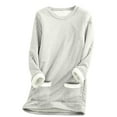 thumbnail image 1 of AherBiu Plus Size Fleece Lined Tops for Women Thermal Warm Top Tees with Pockets Long Sleeve Crew Neck Pullover, 1 of 5