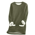 thumbnail image 1 of AherBiu Plus Size Fleece Lined Tops for Women Thermal Warm Top Tees with Pockets Long Sleeve Crew Neck Pullover, 1 of 4