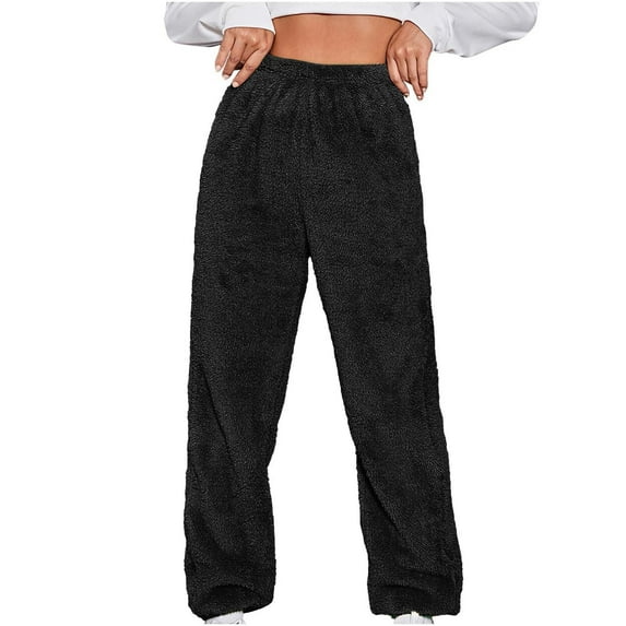 AherBiu Plus Size Fleece Pajamas Pants for Women Thermal Warm Fluffy Sleepwear Slacks Homewear Trousers