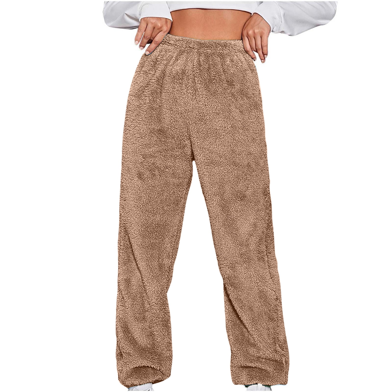 AherBiu Plus Size Fleece Pajamas Pants for Women Thermal Warm Fluffy  Sleepwear Slacks Homewear Trousers 