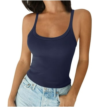 AherBiu Plus Size Going out Tops for Women Tank Tops Spaghetti Strap Stretch Slim Fitted Summer Shirt