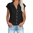 thumbnail image 1 of AherBiu Plus Size Shirts for Women Cotton Linen Button Down Lapel V Neck Cap Sleeve Summer Tops Blouse, 1 of 7