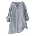 thumbnail image 1 of AherBiu Plus Size Shirts for Women Cotton Linen Long Sleeve Tops Button down V Neck Shirt Lightweight Oversized Blouse, 1 of 4