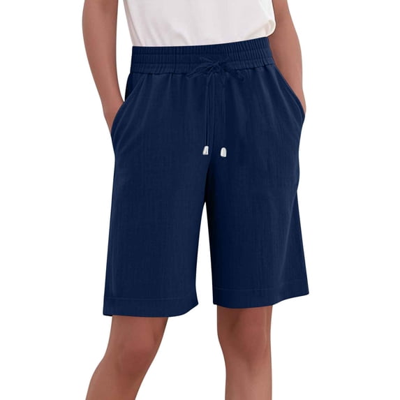 AherBiu Plus Size Shorts for Women Lightweight Drawstring Elastic High Waisted Straight Leg Casual Loose Summer Shorts with Pockets