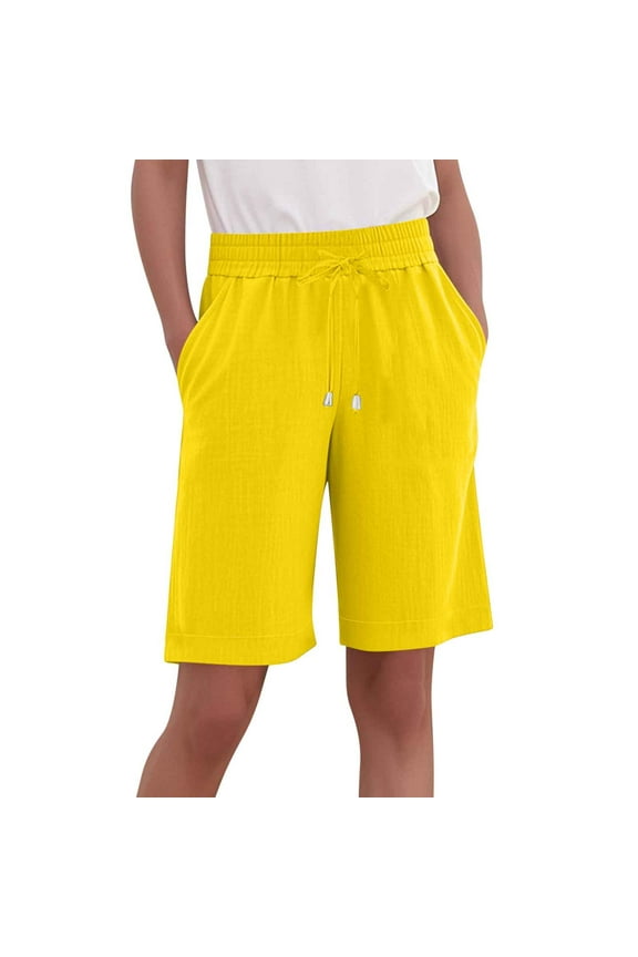 Plus Size Shorts for Women Lightweight Drawstring Elastic High Waisted Straight Leg Casual Loose Summer Shorts with Pockets