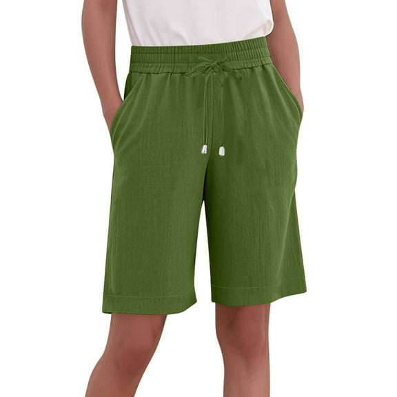 AherBiu Plus Size Shorts for Women Lightweight Drawstring Elastic High Waisted Straight Leg Casual Loose Summer Shorts with Pockets
