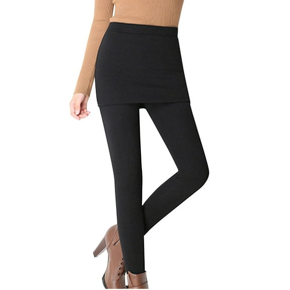 AherBiu Plus Size Skorts Leggings for Women Fleece Lined Thermal Warm Skirted Stretchy Bottom Legging Pants