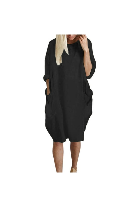 Plus Size Summer Dresses for Women 2024 Baggy Loose Comfy Casual Midi Dress with Pockets