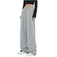thumbnail image 1 of AherBiu Plus Size Sweatpants for Women Drawstring Elastic Waist Straight Wide Leg Joggers Trousers, 1 of 4