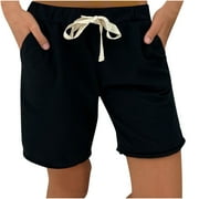 AherBiu Plus Size Sweatshorts for Women Straight Wide Leg Running Shorts with Pockets Comfy Short Joggers