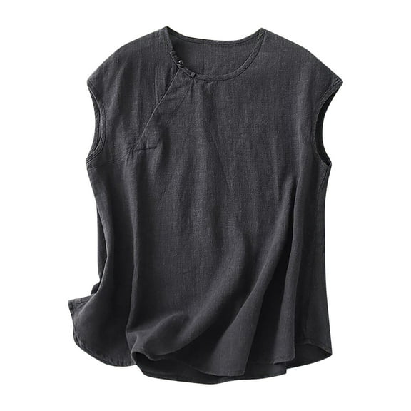 AherBiu Plus Size Tank Tops for Women Cotton Linen Summer Casual Sleeveless Lightweight Cami Shirts Blouse