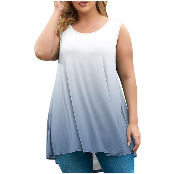 AherBiu Plus Size Tank Tops for Women Gradient Color Crew Neck Sleeveless Tunic Tops to Wear with Leggings