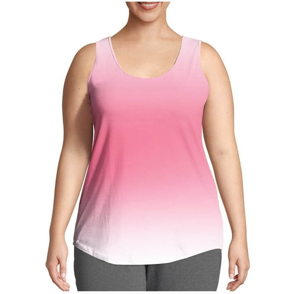 AherBiu Plus Size Tank Tops for Women Gradient Color Crewneck Sleeveless Camisole Shirts Summer Top Tees