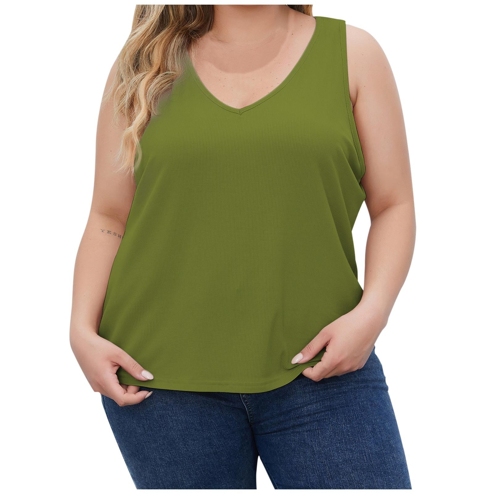 Women's V-Neck Sleeveless Jumpsuit - Wide Leg Loose Fit Casual Romper With Pockets For Summer - View #4