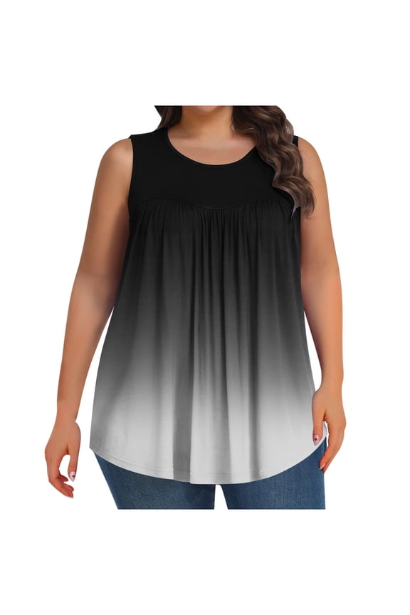 Plus Size Tank Tops for Women Ruched Loose Summer Casual Gradient Color Sleeveless Tunic Tops to Wear with Leggings