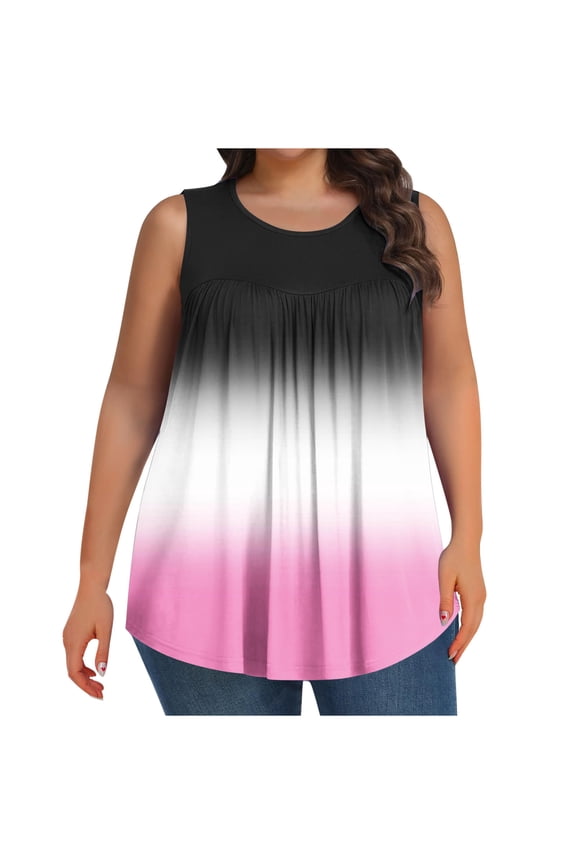 Plus Size Tank Tops for Women Ruched Loose Summer Casual Gradient Color Sleeveless Tunic Tops to Wear with Leggings
