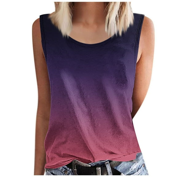 AherBiu Plus Size Tank Tops for Women Scoop Neck Gradient Color Sleeveless Summer Comfy Top Tees Tshirt