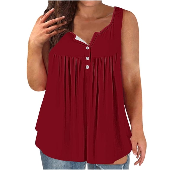 AherBiu Plus Size Tank Tops for Women Sleeveless Button Round Neck Tunic Tops to Wear with Leggings Comfy Camisole