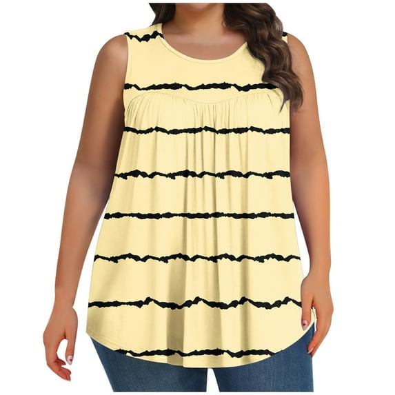 AherBiu Plus Size Tank Tops for Women Striped Crewneck Sleeveless Summer Casual Loose Tunic Top Tees Shirts