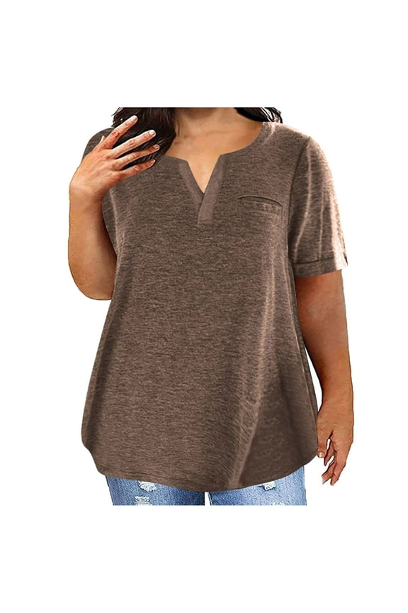 Plus Size Tops Tees for Women Short Sleeve T-Shirt Notch V Neck Summer Casual Loose Tunic Top Blouse
