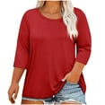 thumbnail image 1 of AherBiu Plus Size Tops for Women 3/4 Sleeve Crewneck Comfy Basic Top Tees Summer Casual Loose Plain Tshirt, 1 of 4