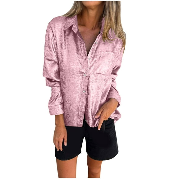 AherBiu Plus Size Tops for Women Button down Shirts Long Sleeve Vintage Lapel V Neck Blouse Shirt