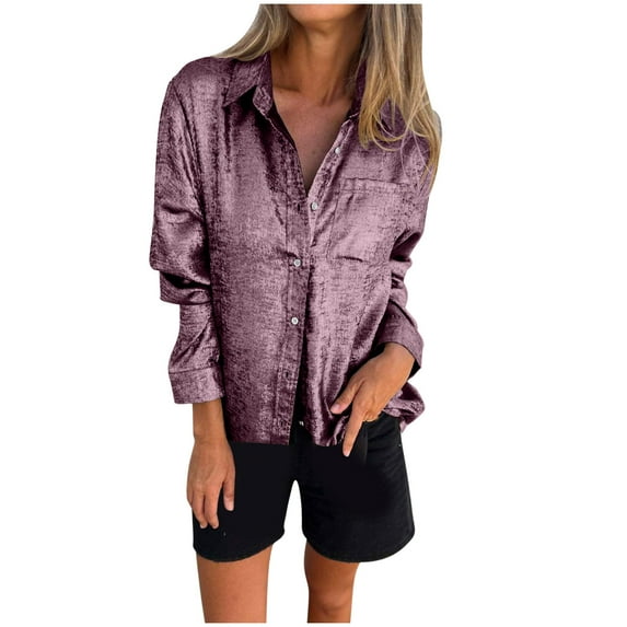 AherBiu Plus Size Tops for Women Button down Shirts Long Sleeve Vintage Lapel V Neck Blouse Shirt