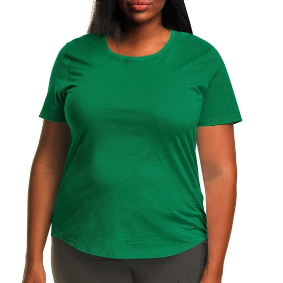 AherBiu Plus Size Tops for Women Crewneck Short Sleeve Stretch Comfy Fitting Tshirts Summer Casual Plain Tees