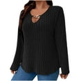 thumbnail image 1 of AherBiu Plus Size Tops for Women Keyhole Neck Long Sleeve Ribble Knitted Sweater Pullover Tops Blouse, 1 of 6