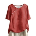 thumbnail image 1 of AherBiu Plus Size Tops for Women Linen Short Sleeve Summer Casual Lightweight Shirts Blouse Solid Color, 1 of 5