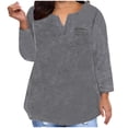 thumbnail image 1 of AherBiu Plus Size Tops for Women Long Sleeve Oversized Tees Notch V Neck Basic Fall Casual Loose T Shirts, 1 of 5