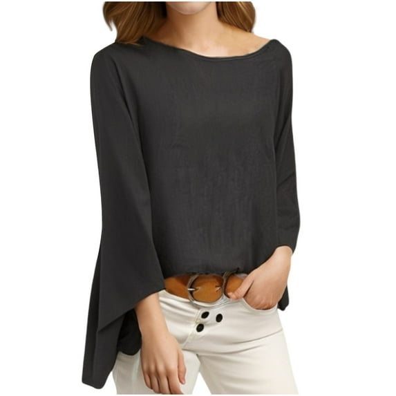 AherBiu Plus Size Tops for Women Long Sleeve Scoop Neck Lightweight Casual Loose Shirts Blouse