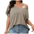 thumbnail image 1 of AherBiu Plus Size Tops for Women One-Shoulder Lace Stitching Spaghetti Strap V Neck Summer Casual Tshirts, 1 of 4