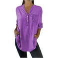 thumbnail image 1 of AherBiu Plus Size Tops for Women Oversized Half Button V Neck 3/4 Sleeve Length Womens Tops Shirts, 1 of 7