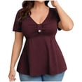 thumbnail image 1 of AherBiu Plus Size Tops for Women Peplum Ruffle Dressy Casual Blouse Front Knotted V Neck Short Sleeve Cute T-Shirts, 1 of 9