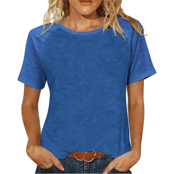 AherBiu Plus Size Tops for Women Short Sleeve Crewneck Summer Casual Loose Fitted Basic Tees Comfy Plain Tshirt Blue,3X-Large
