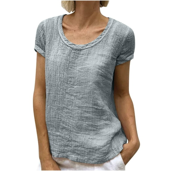 AherBiu Plus Size Tops for Women Short Sleeve Round Neck Summer Casual Loose Lightweight T Shirts Blouse