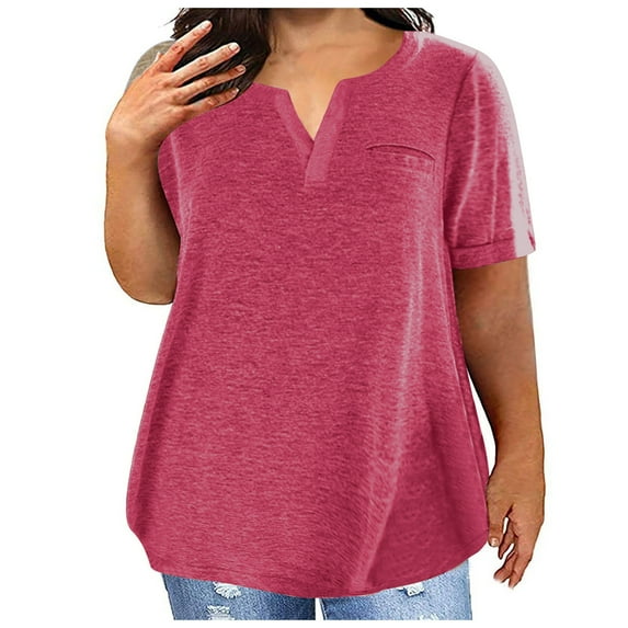 AherBiu Plus Size Tops for Women Short Sleeve Tshirts Notch V Neck Summer Casual Loose Tunic Tops to Wear with Leggings