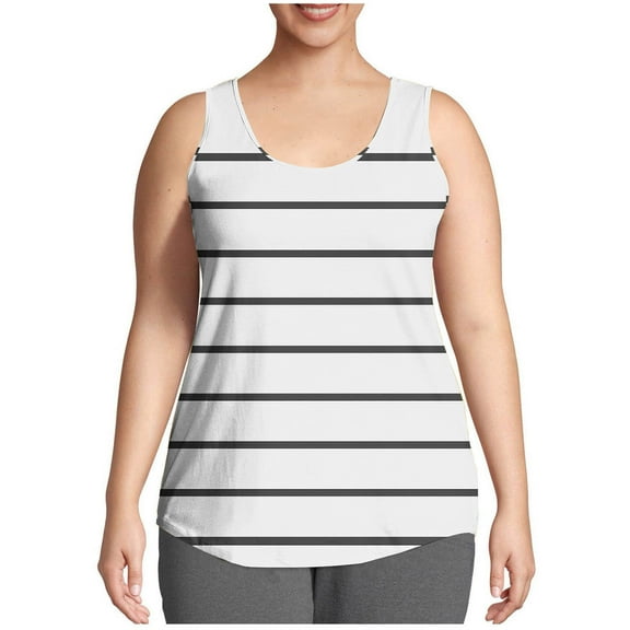 AherBiu Plus Size Tops for Women Summer Tank Top Tees Crewneck Striped Casual Loose Sleeveless Tunic Shirts