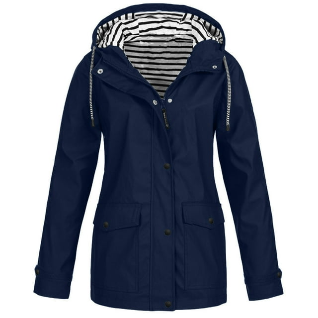 AherBiu Plus Size Windbreaker Jacket for Women Lightweight Zip up Button down Drawstring Hooded Packable Coat