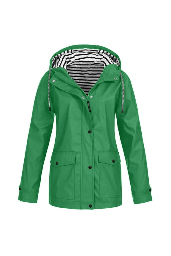 Plus Size Windbreaker Jacket for Women Lightweight Zip up Button down Drawstring Hooded Packable Coat