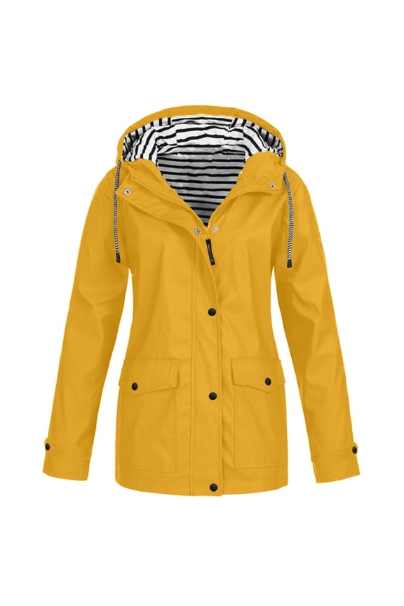 Plus Size Windbreaker Jacket for Women Lightweight Zip up Button down Drawstring Hooded Packable Coat