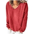 thumbnail image 1 of AherBiu Plus Size Winter Tops for Women Fleece Plush V Neck Pullover Sweater Tops Thermal Warm Blouse, 1 of 5
