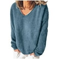 thumbnail image 1 of AherBiu Plus Size Winter Tops for Women Fleece Plush V Neck Pullover Sweater Tops Thermal Warm Blouse, 1 of 5