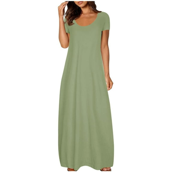 AherBiu Plus Size Womens Summer Tall Dress Short Sleeve T Shirt Maxi Dresses for Women Casual Baggy Pajama Long Dress